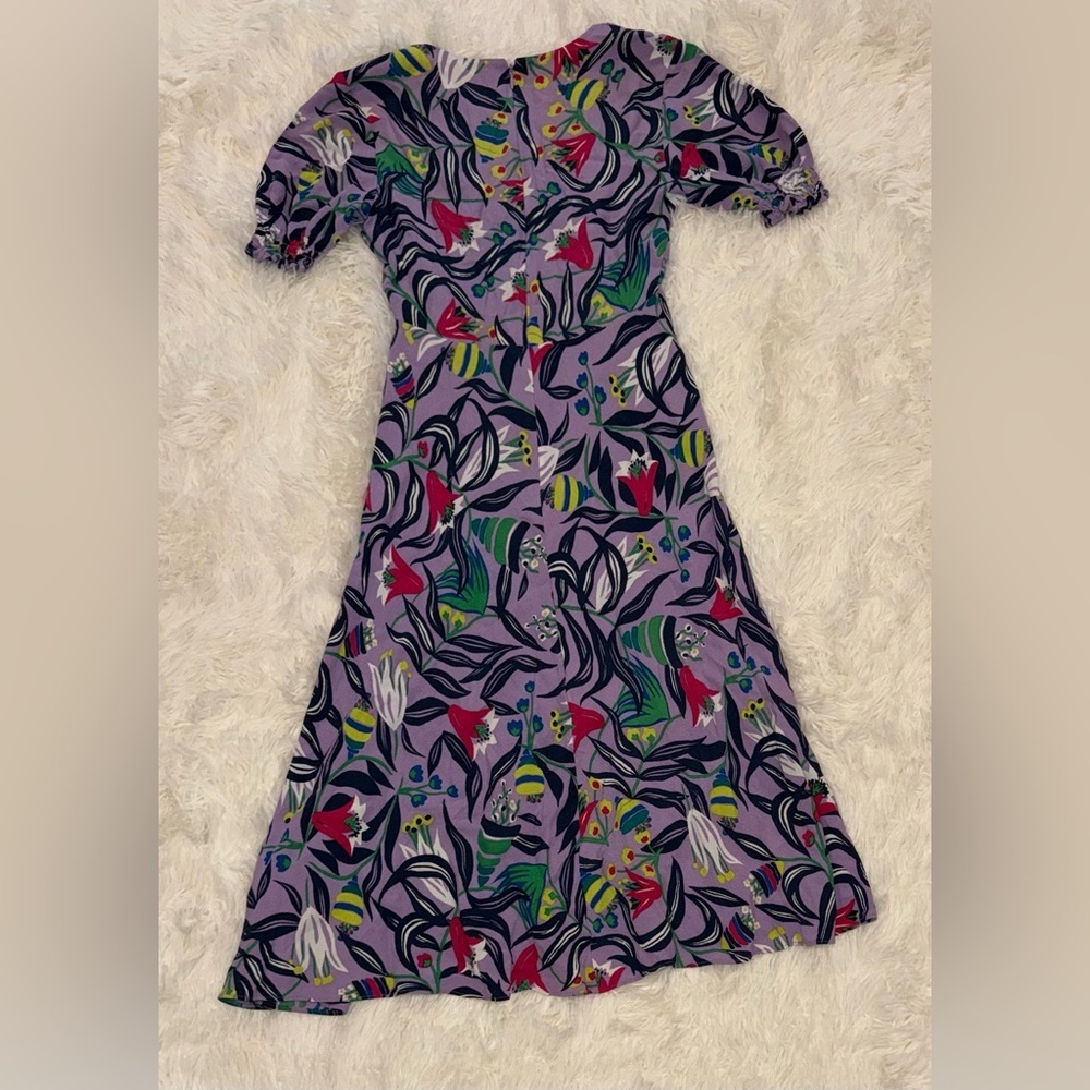NEW Diane Von Furstenberg Jemma Floral Print purple midi Dress sz 2 - Picture 7 of 8